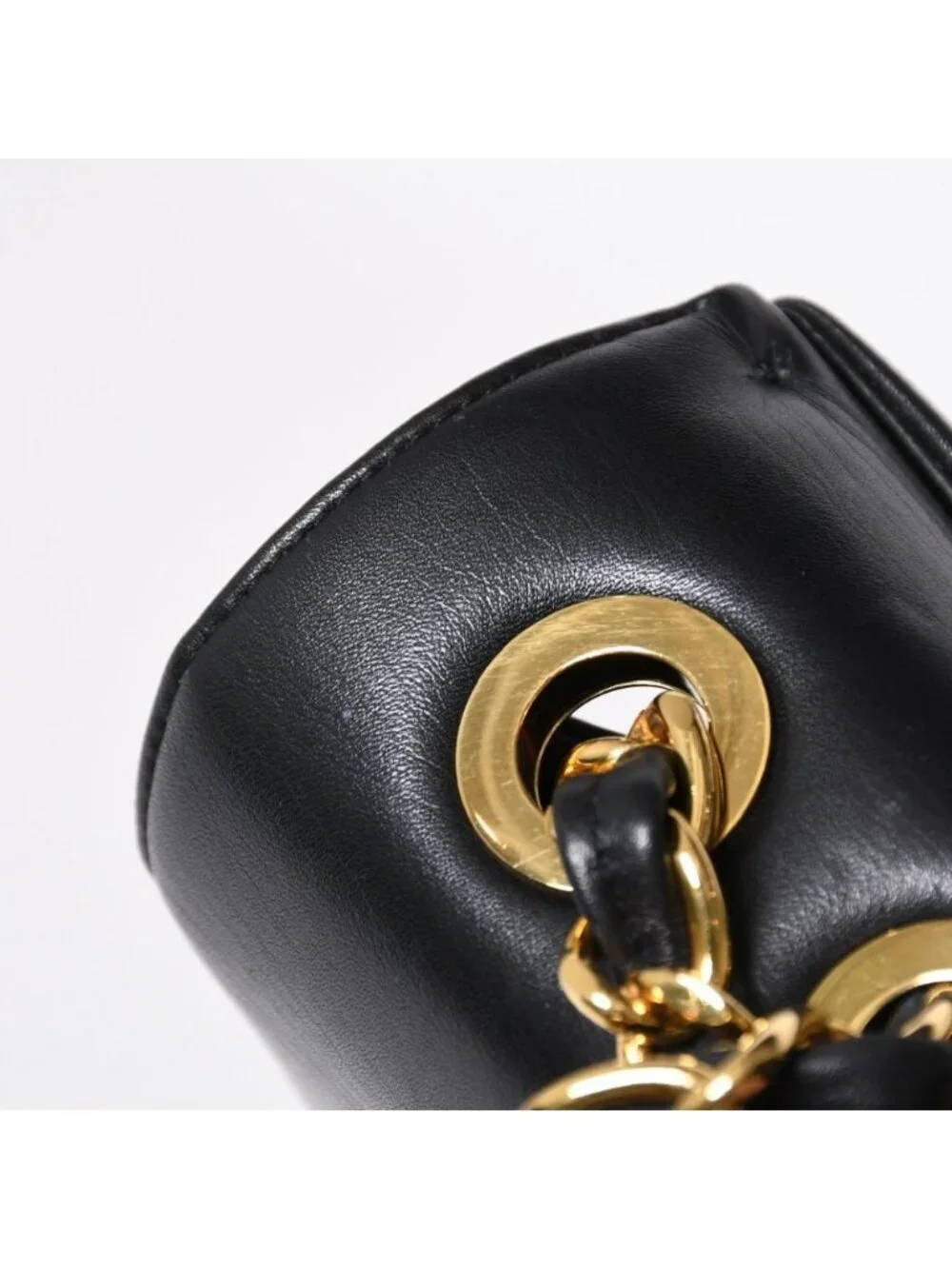 Chanel S Flap Chain Shoulder Bag CC Logo Lambskin Black Gold